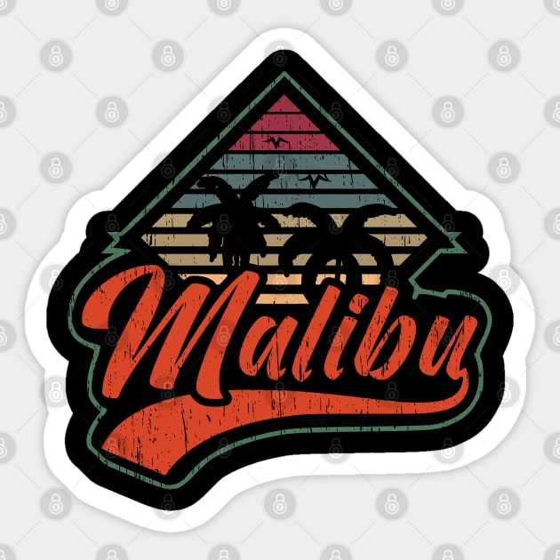 Malibu beach palm tree sunset vintage retro logo emblem Sticker by SpaceWiz95